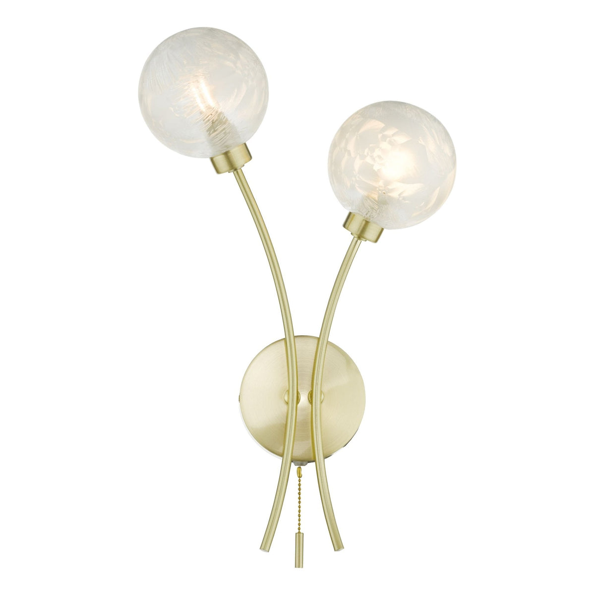 Avari Switched Wall Light In Satin Brass With Frosted Glass Shades
