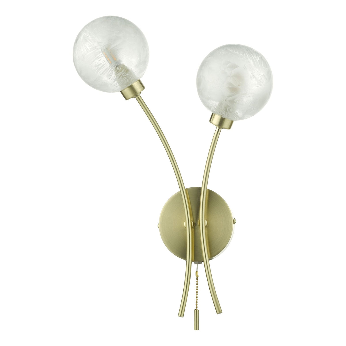Avari Switched Wall Light In Satin Brass With Frosted Glass Shades