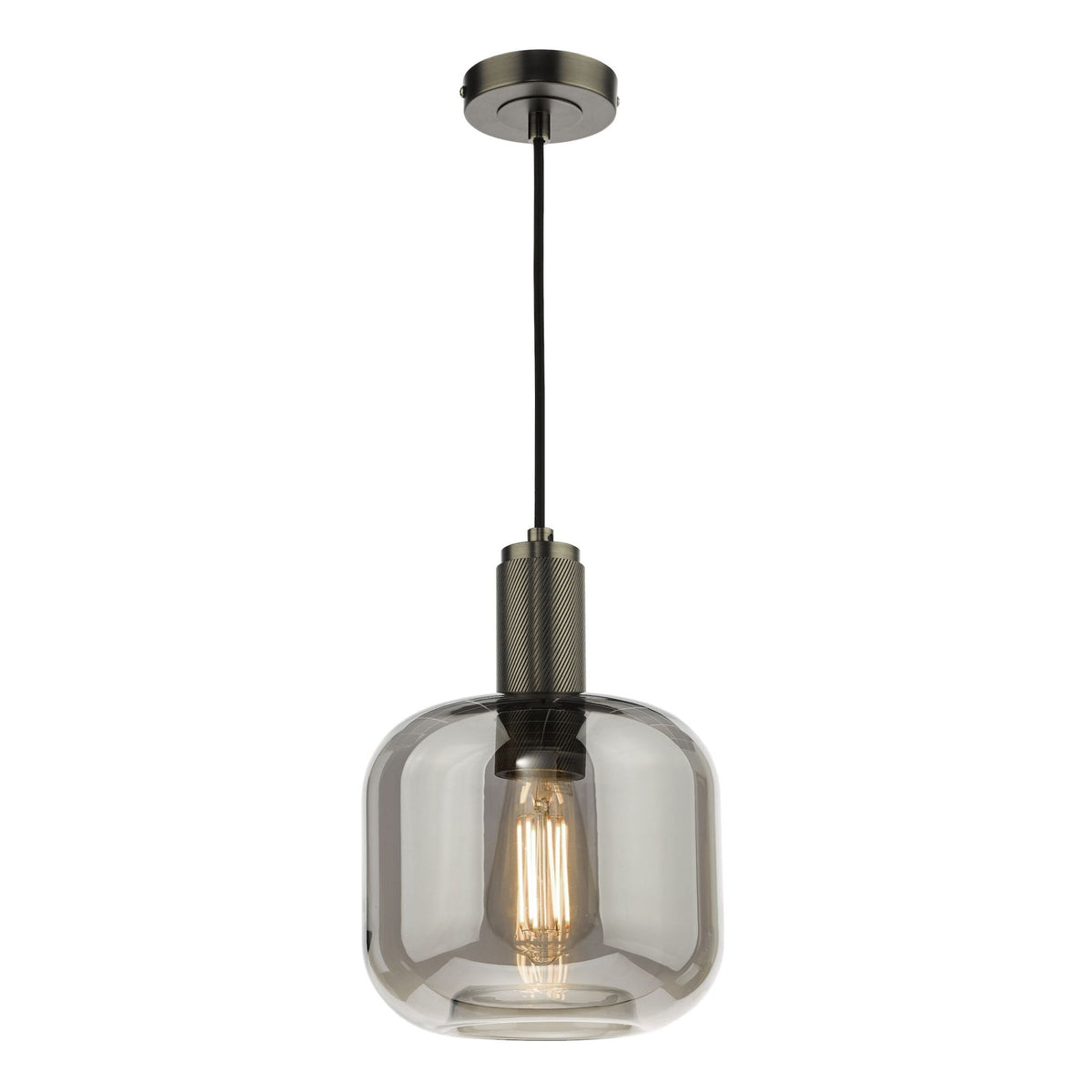 Nikolas Single Pendant In Antique Chrome With Smoked Glass Shade