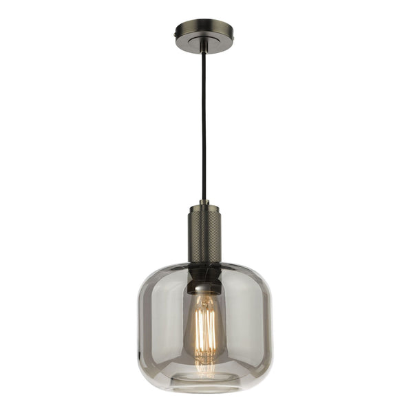 Nikolas Single Pendant In Antique Chrome With Smoked Glass Shade
