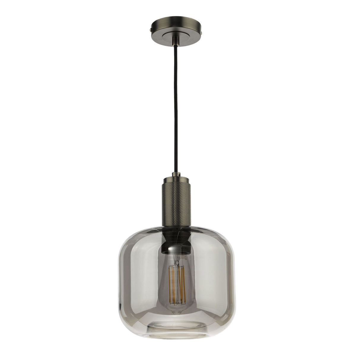 Nikolas Single Pendant In Antique Chrome With Smoked Glass Shade