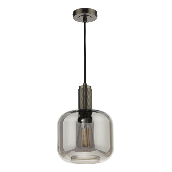 Nikolas Single Pendant In Antique Chrome With Smoked Glass Shade