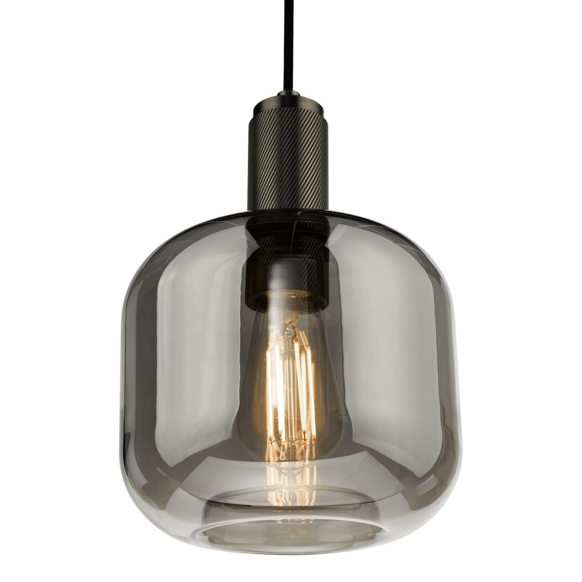 Nikolas Single Pendant In Antique Chrome With Smoked Glass Shade