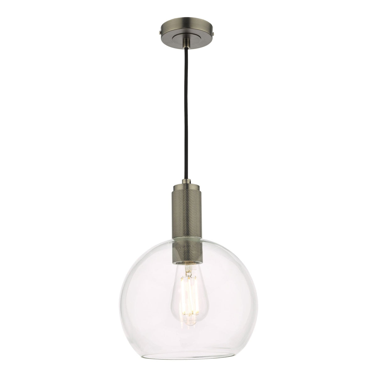 Nikolas Single Pendant In Antique Chrome With Round Clear Glass Shade
