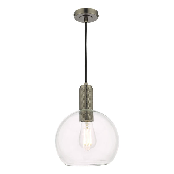 Nikolas Single Pendant In Antique Chrome With Round Clear Glass Shade