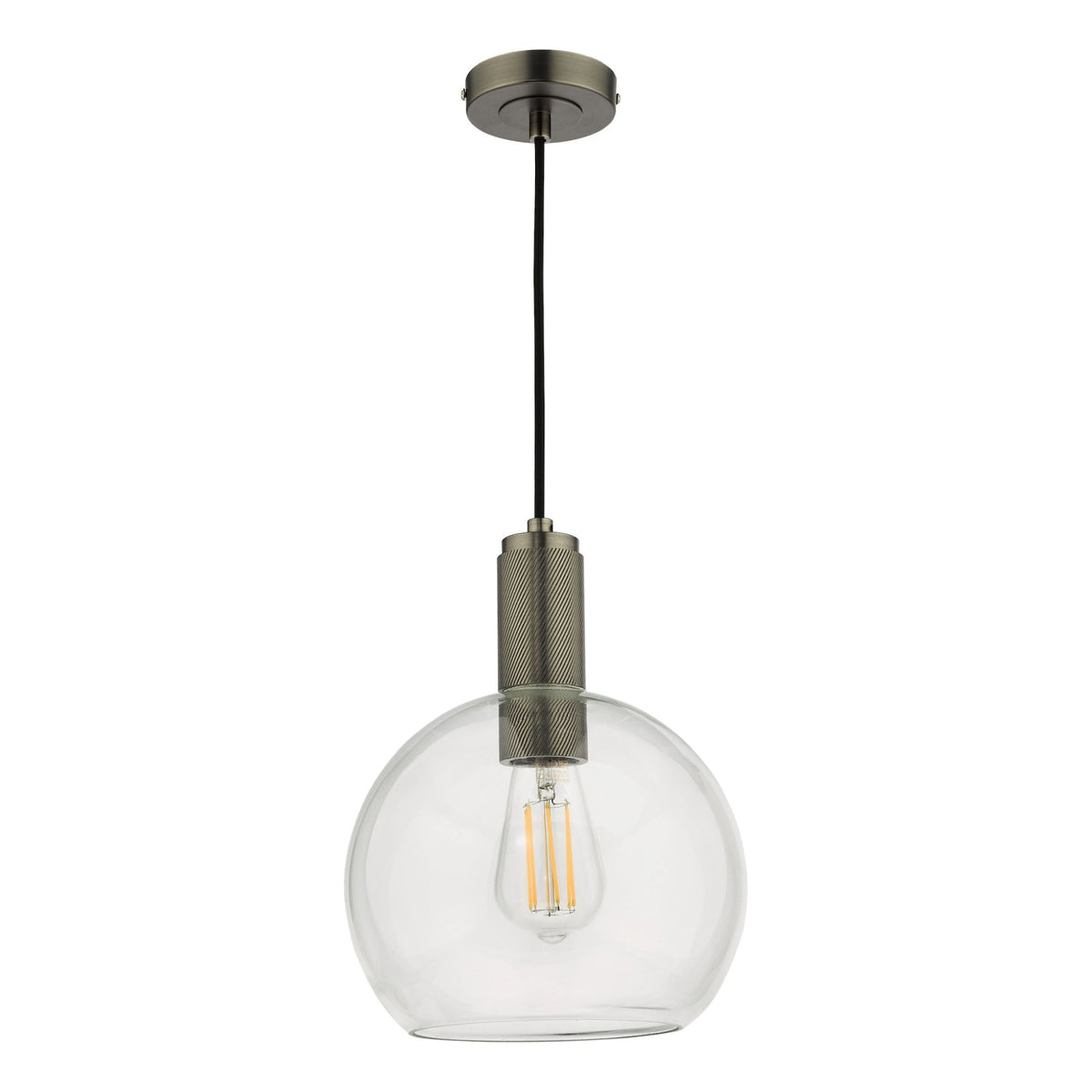 Nikolas Single Pendant In Antique Chrome With Round Clear Glass Shade