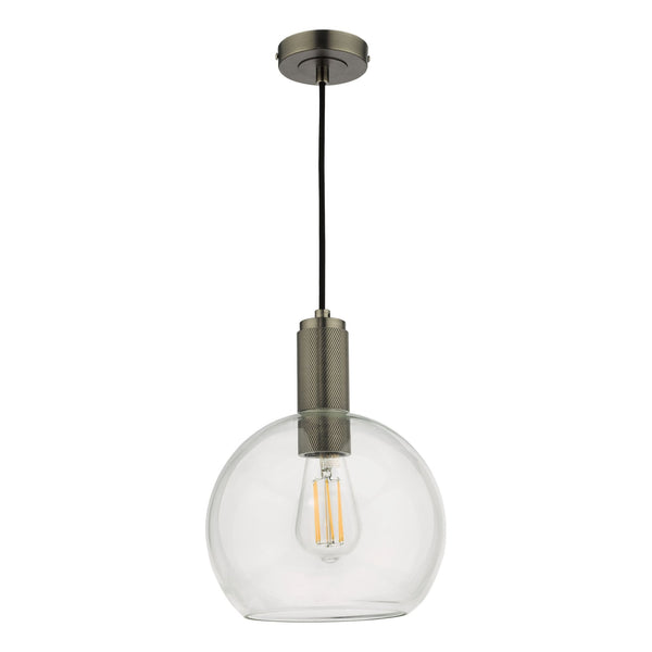 Nikolas Single Pendant In Antique Chrome With Round Clear Glass Shade