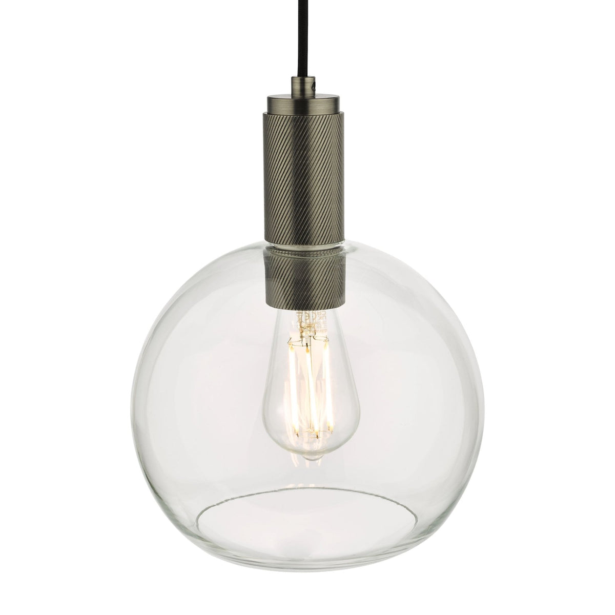 Nikolas Single Pendant In Antique Chrome With Round Clear Glass Shade