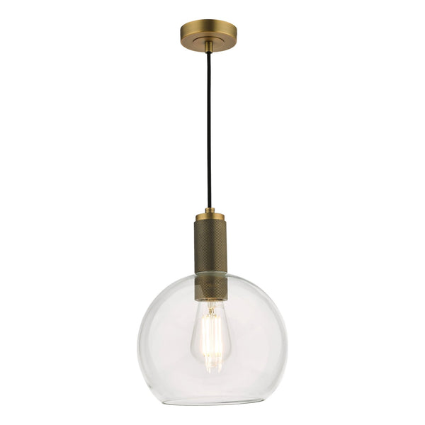 Nikolas Single Pendant In Antique Brass With Round Clear Glass Shade