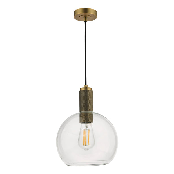 Nikolas Single Pendant In Antique Brass With Round Clear Glass Shade