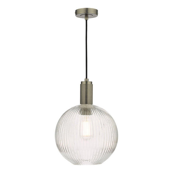 Nikolas Single Pendant In Antique Chrome With Ribbed Clear Glass Shade