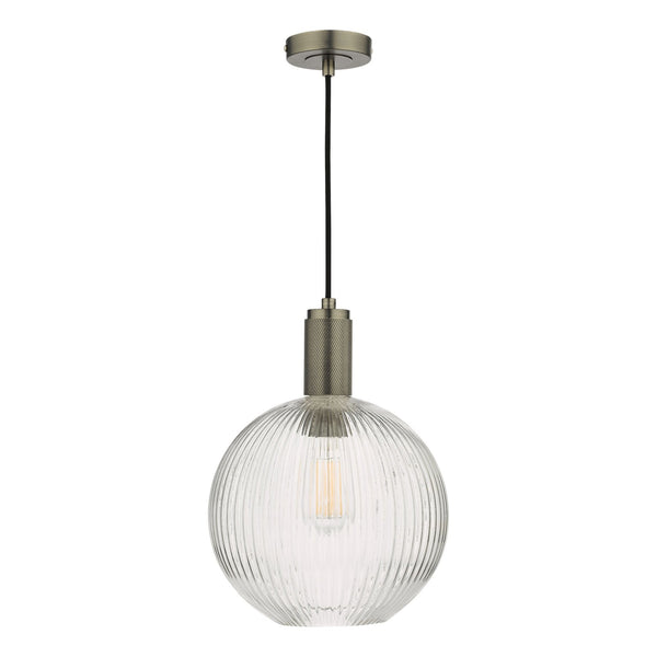 Nikolas Single Pendant In Antique Chrome With Ribbed Clear Glass Shade