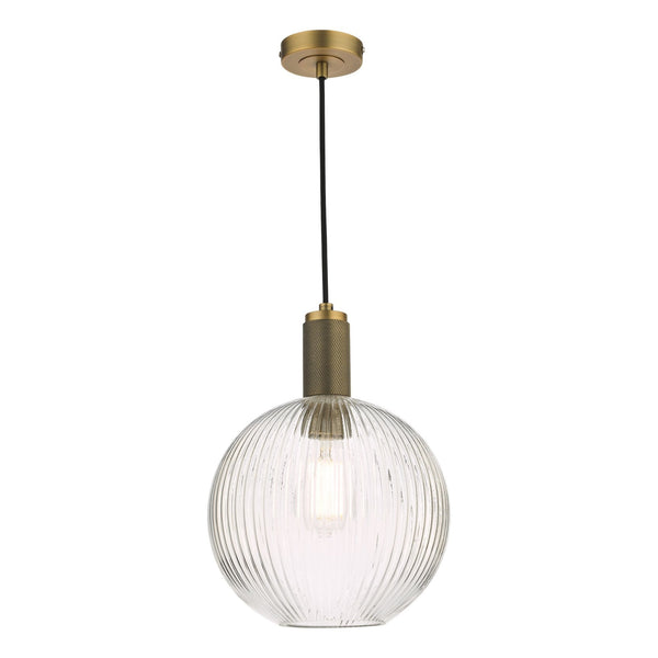 Nikolas Single Pendant In Antique Brass With Ribbed Clear Glass Shade