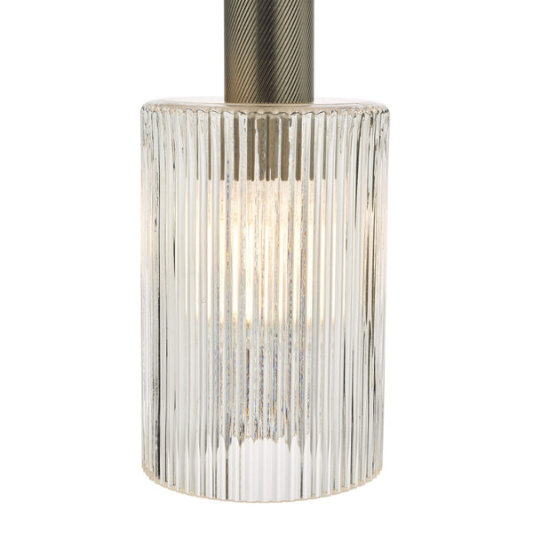 Nikolas Single Pendant In Antique Chrome With Ribbed Cylinder Glass Shade