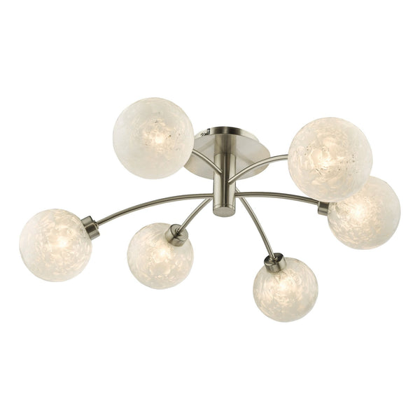 Avari Satin Nickel Semi Flush Ceiling Light With Frosted Glass Shade