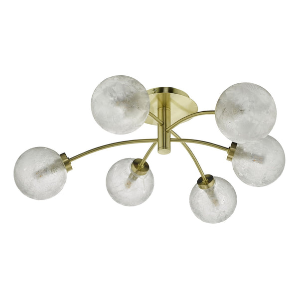 Avari Satin Brass Semi Flush Ceiling Light With Frosted Glass Shade