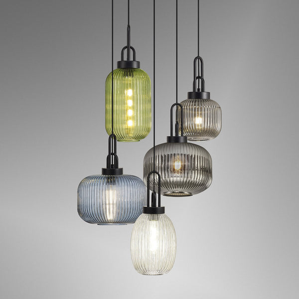 Atherington 5 Drop Round Pendant in Matt Black with Multiple Shade Colours