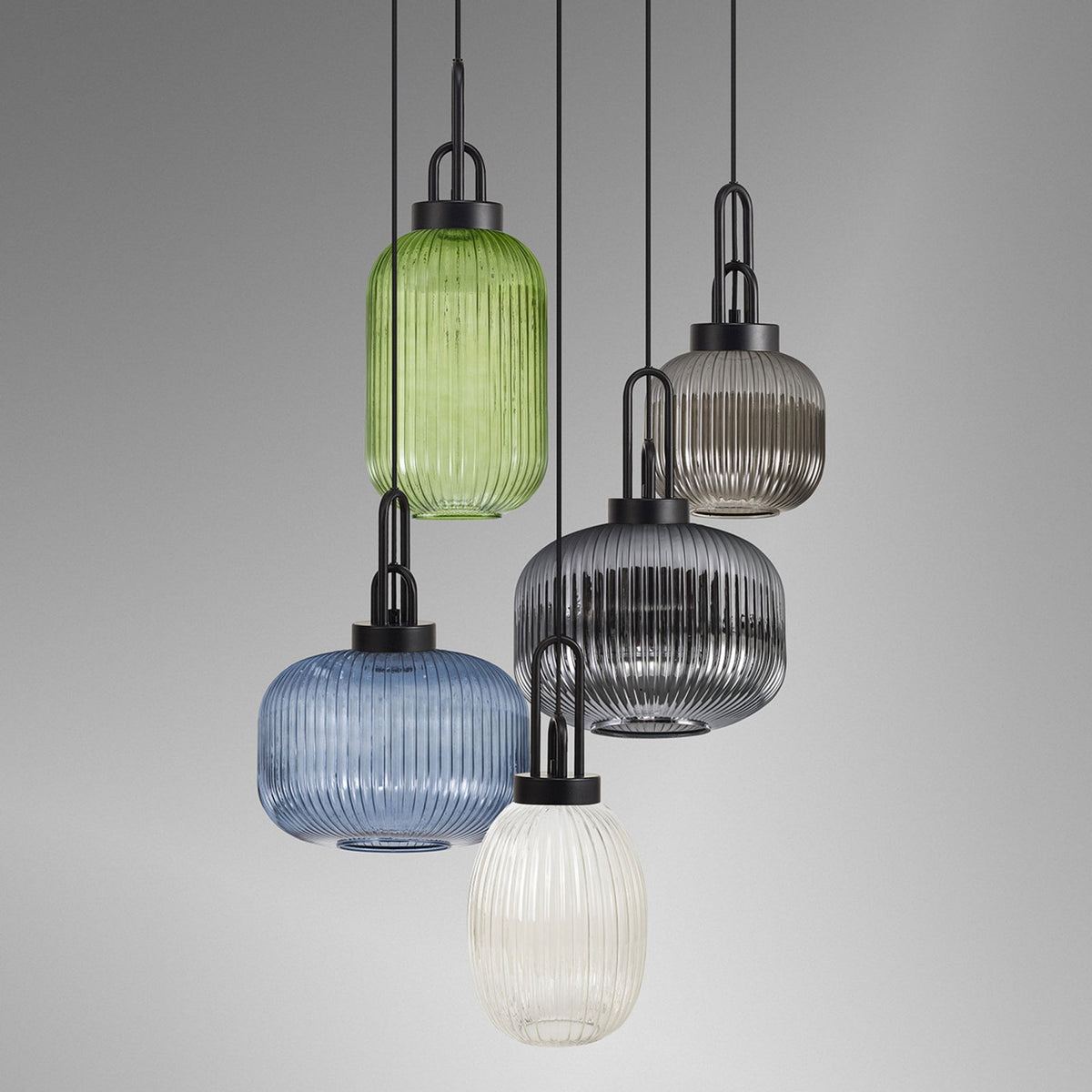Lumiere Atherington 5 Drop Round Pendant in Matt Black with Multiple Shade Colours