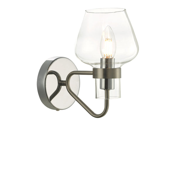 Keta Switched Wall Light In Satin Chrome With Glass Shade