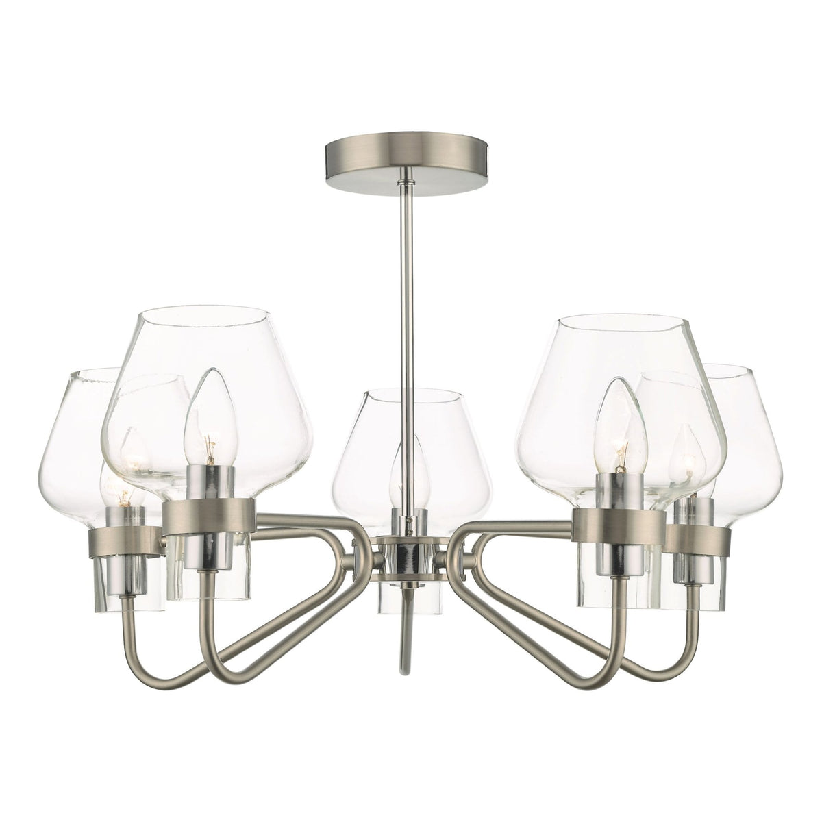 Keta 5 Light Semi Flush Ceiling Light In Satin Chrome With Clear Glass Shades