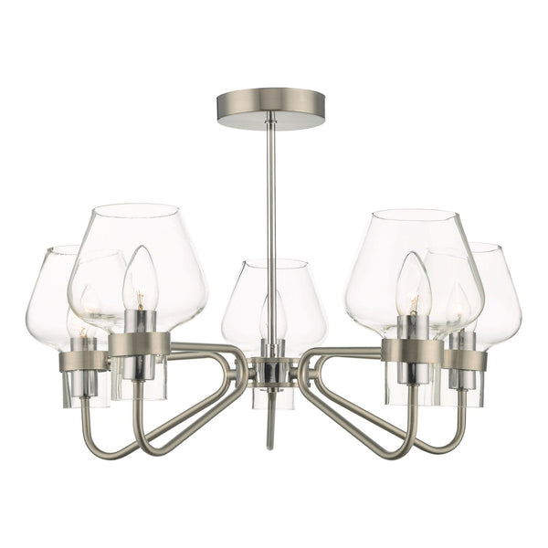 Keta 5 Light Semi Flush Ceiling Light In Satin Chrome With Clear Glass Shades
