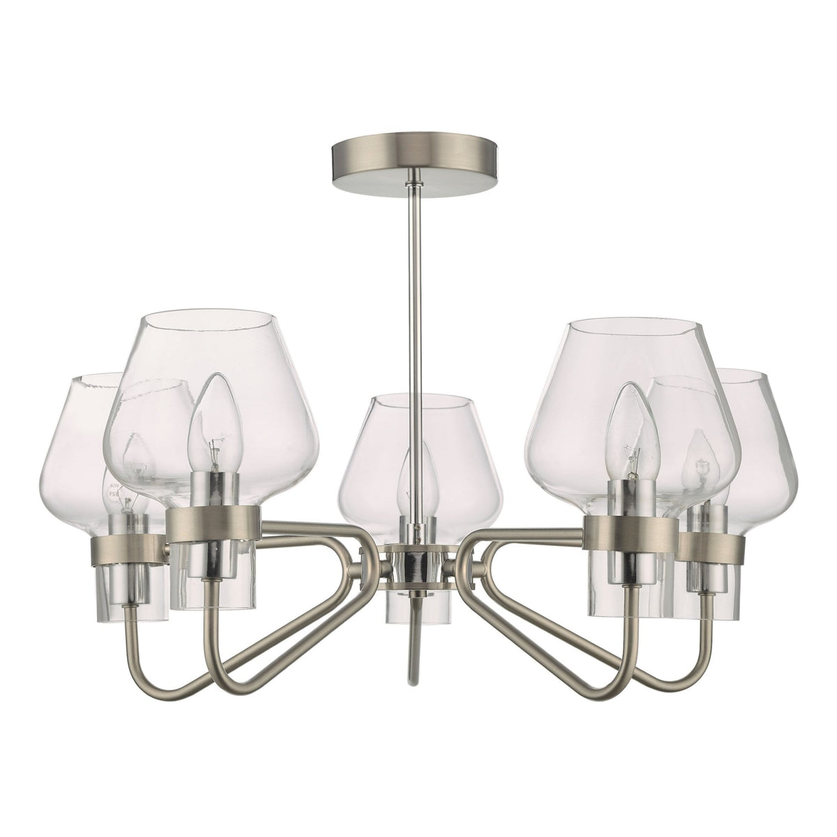 Keta 5 Light Semi Flush Ceiling Light In Satin Chrome With Clear Glass Shades