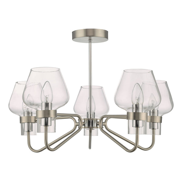 Keta 5 Light Semi Flush Ceiling Light In Satin Chrome With Clear Glass Shades