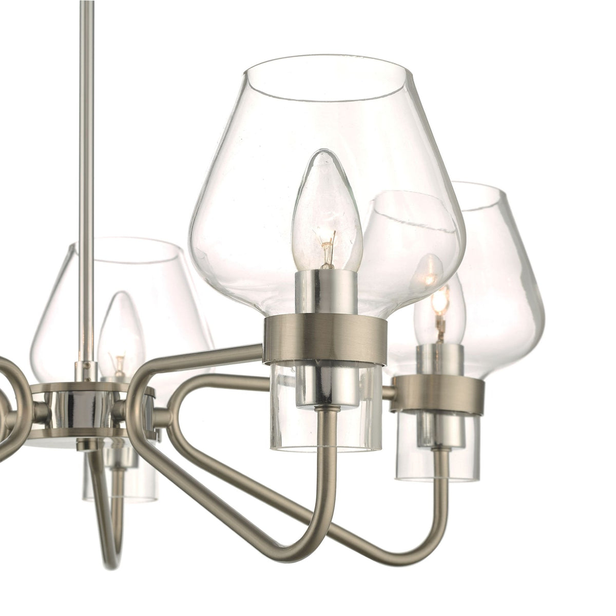 Keta 5 Light Semi Flush Ceiling Light In Satin Chrome With Clear Glass Shades