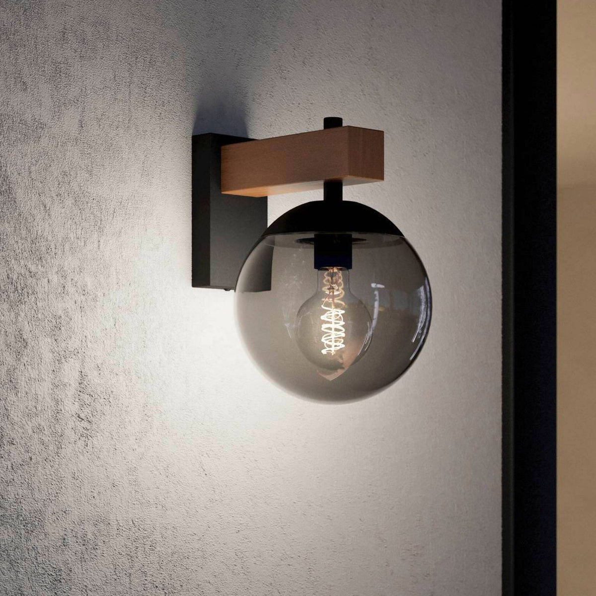 Bufalata IP44 Exterior Wall Light in Black & Brown with Black Transparent Diffuser