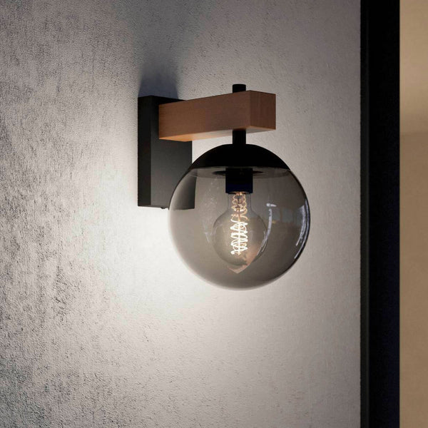Bufalata IP44 Exterior Wall Light in Black & Brown with Black Transparent Diffuser