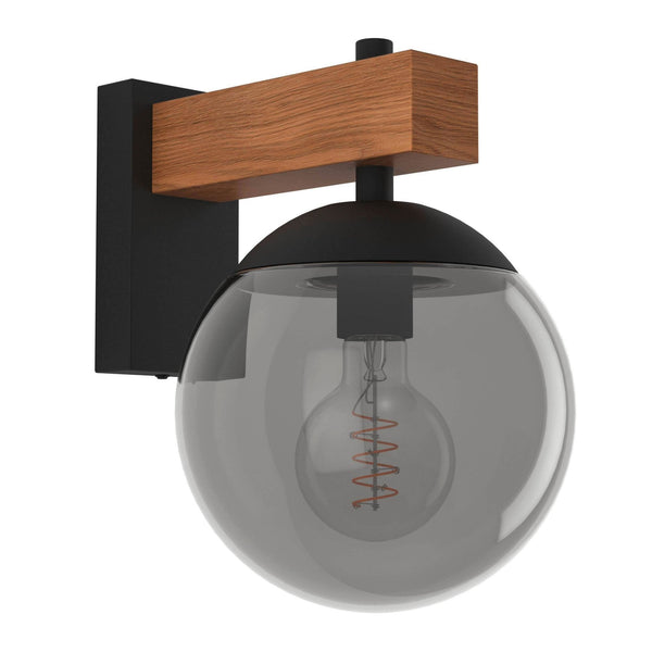 Bufalata IP44 Exterior Wall Light in Black & Brown with Black Transparent Diffuser