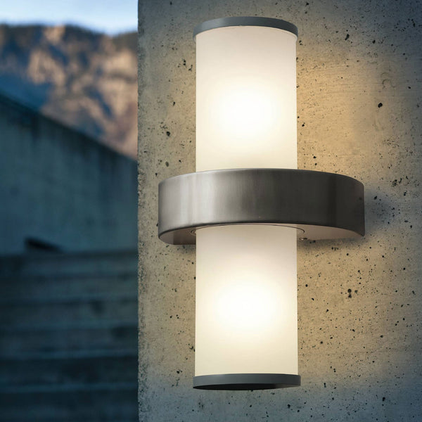 Beverly IP44 Exterior Wall Light in Stainless Steel & Satin Glass