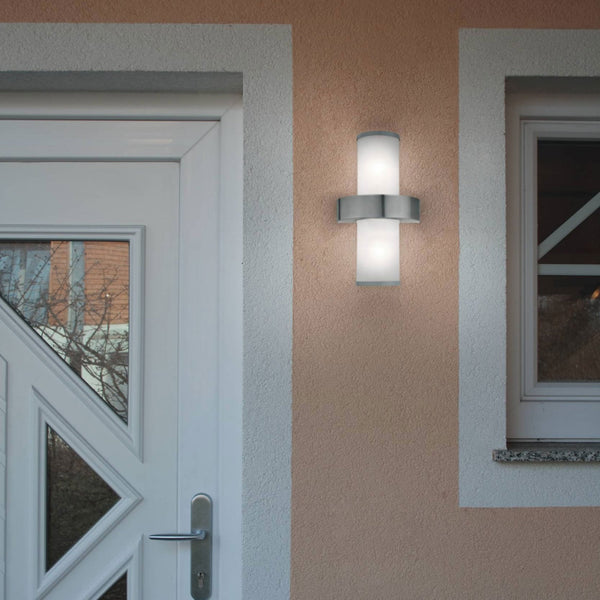 Beverly IP44 Exterior Wall Light in Stainless Steel & Satin Glass