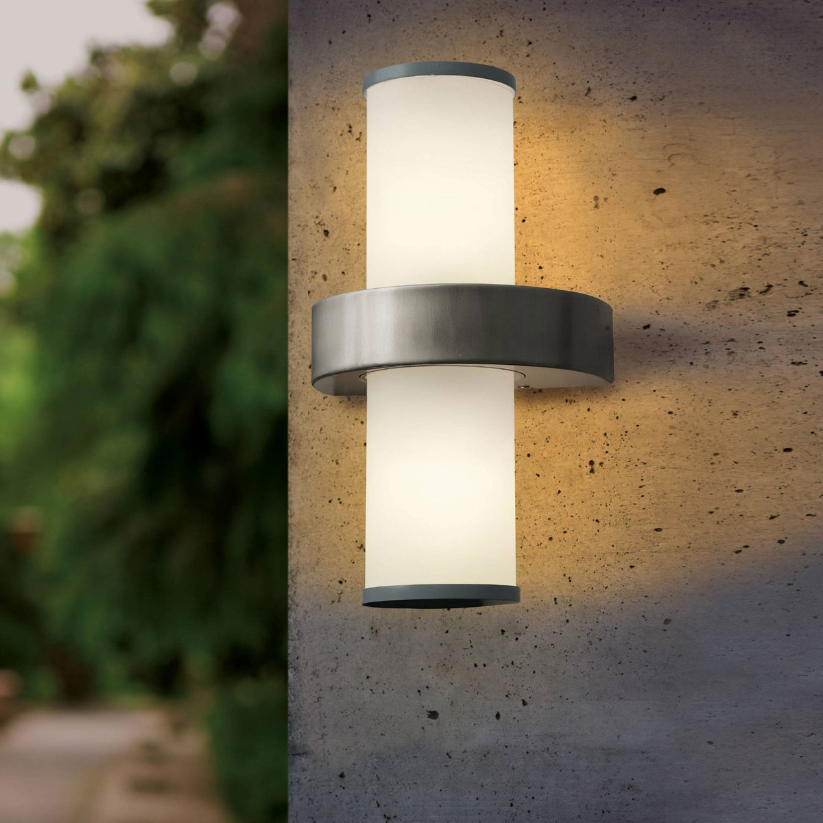 Beverly IP44 Exterior Wall Light in Stainless Steel & Satin Glass