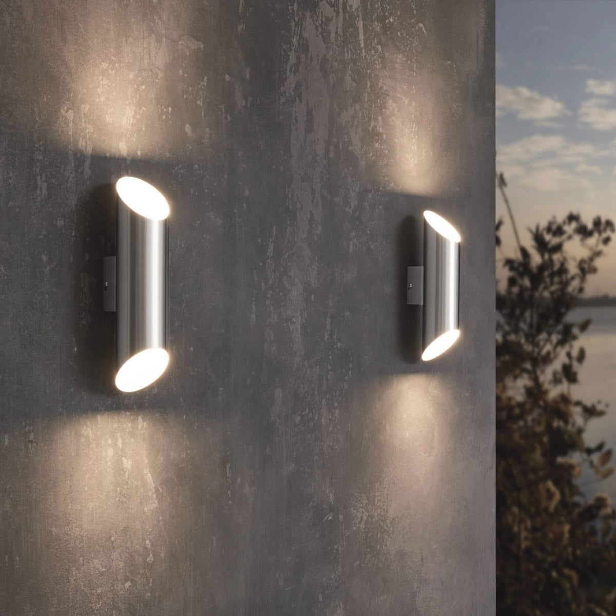 Agolada Outdoor IP44 LED Wall Light in Steel and White