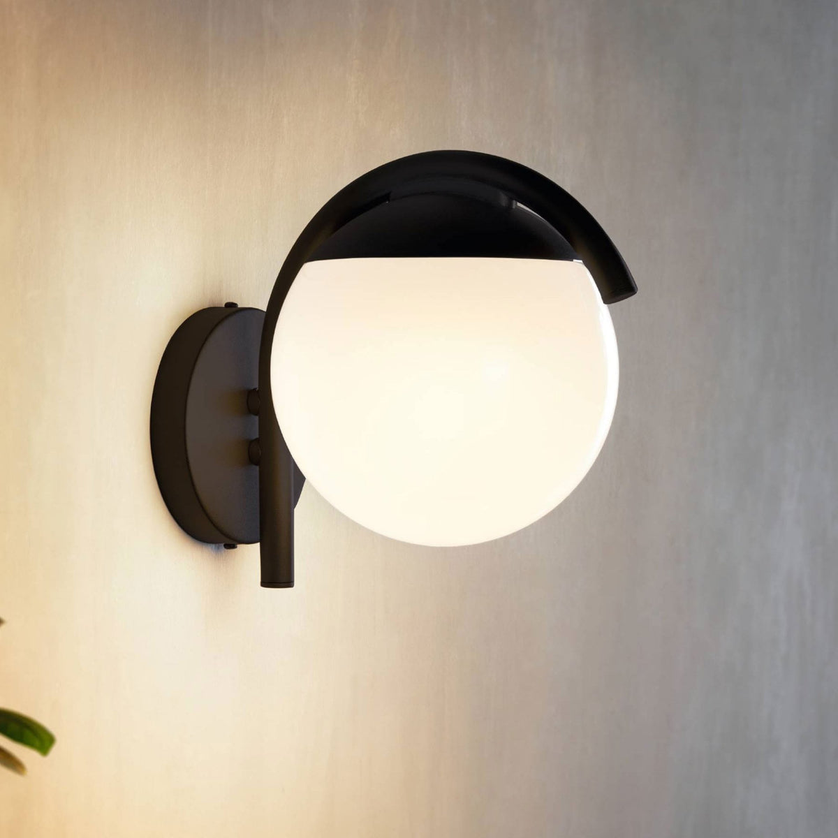 Prata Vecchia IP44 Exterior Wall Light in Black with White Diffuser
