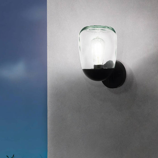 Donatori IP44 Exterior Wall Light in Black with Clear Glass Diffuser