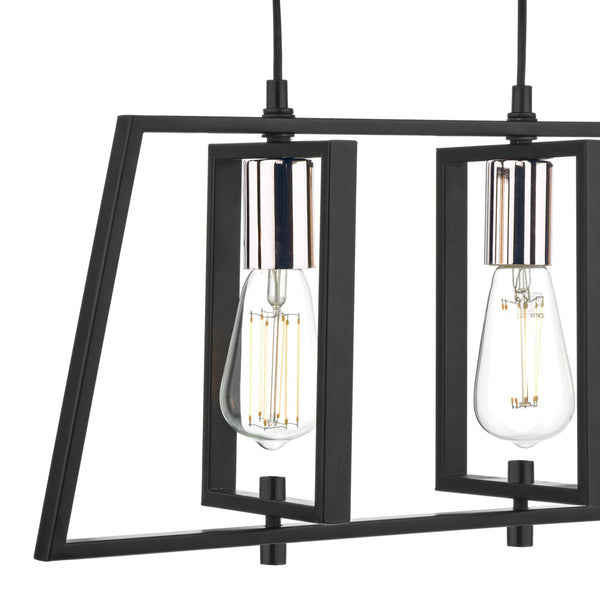 Dax 3 Light Linear Pendant In Matt Black With Polished Chrome Detail