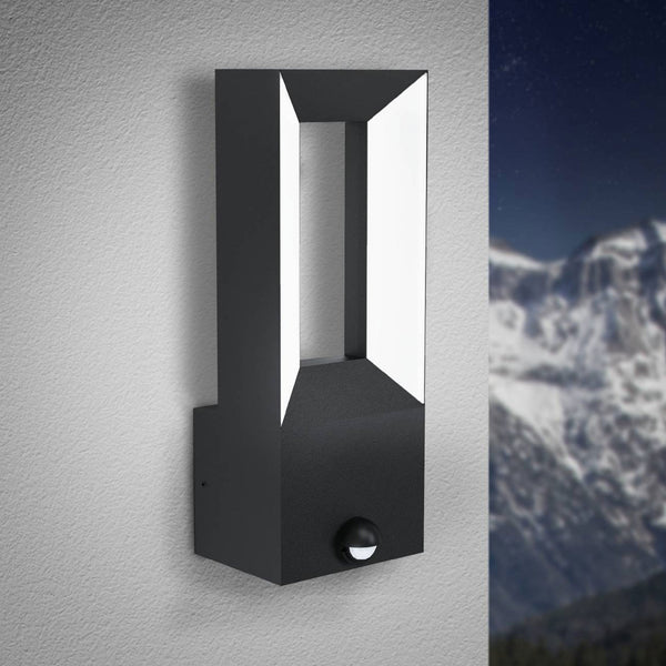 Riforano PIR IP44 LED Exterior Wall Light in Black
