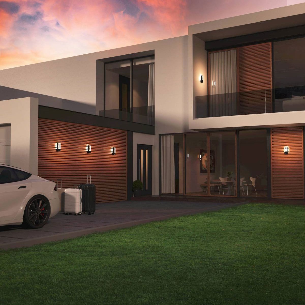 Riforano PIR IP44 LED Exterior Wall Light in Black