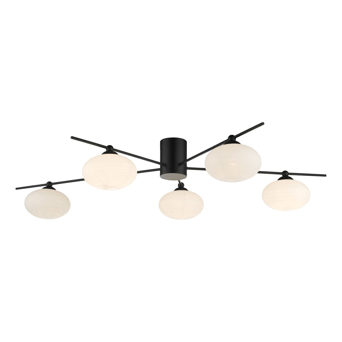 Jasper 5 Light Semi Flush Ceiling Light In Matt Black With Opal Glass Shades