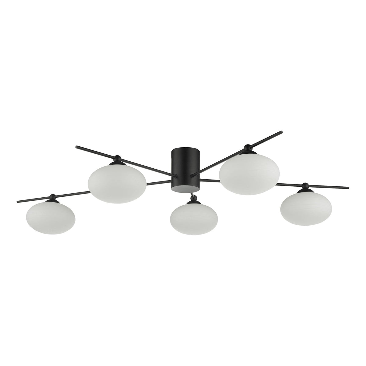Jasper 5 Light Semi Flush Ceiling Light In Matt Black With Opal Glass Shades