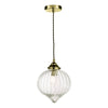 Mya Single Pendant In Antique Brass With Ribbed Glass Shade