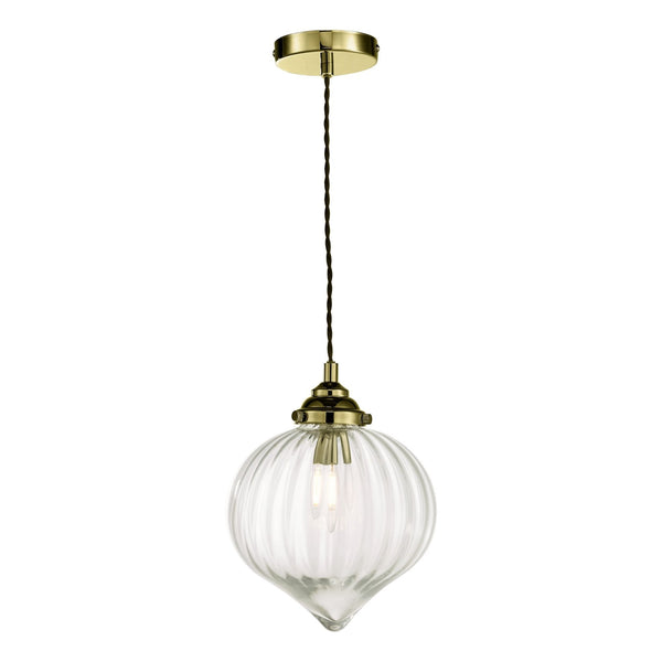 Mya Single Pendant In Antique Brass With Ribbed Glass Shade