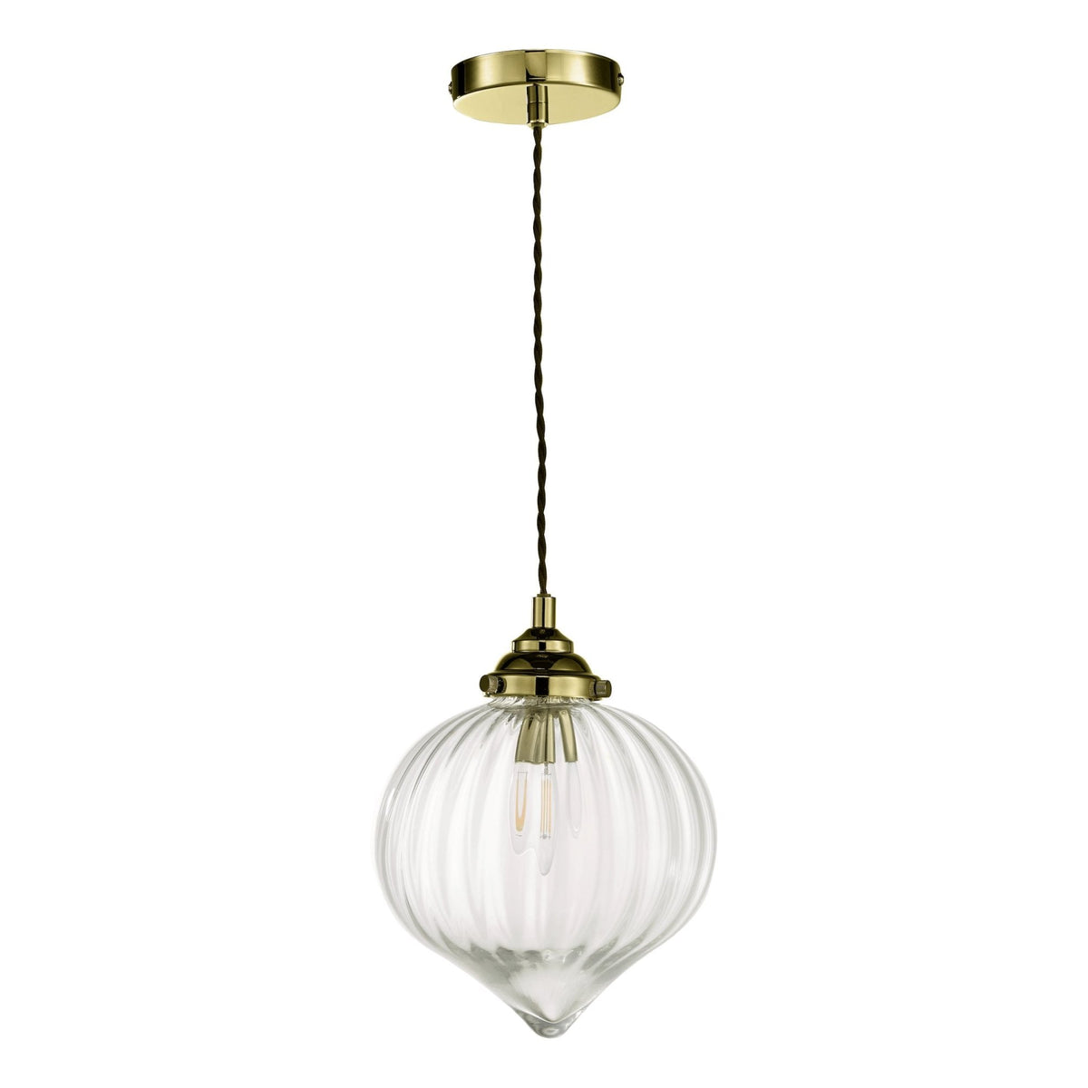Mya Single Pendant In Antique Brass With Ribbed Glass Shade