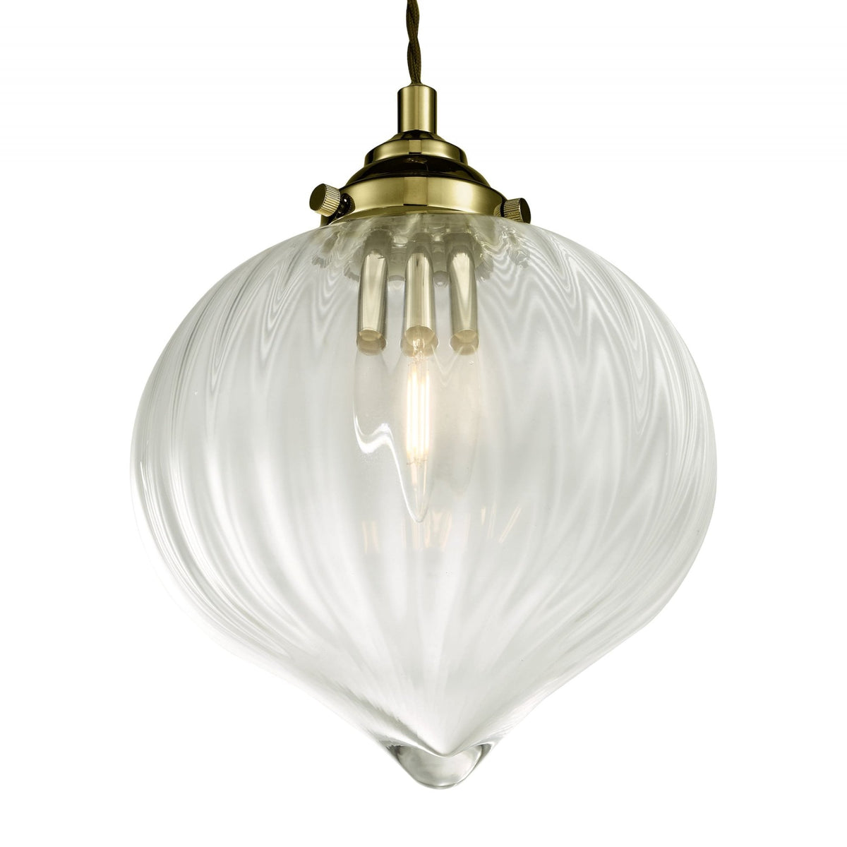 Mya Single Pendant In Antique Brass With Ribbed Glass Shade