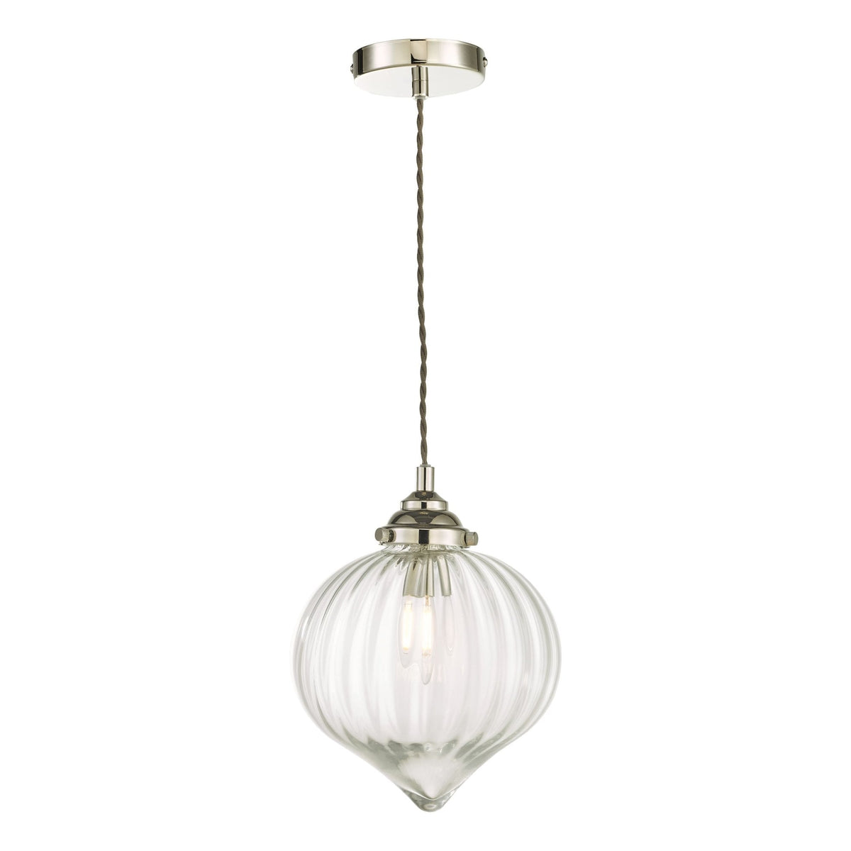 Mya Single Pendant With Polished Nickel Ribbed Glass Shade