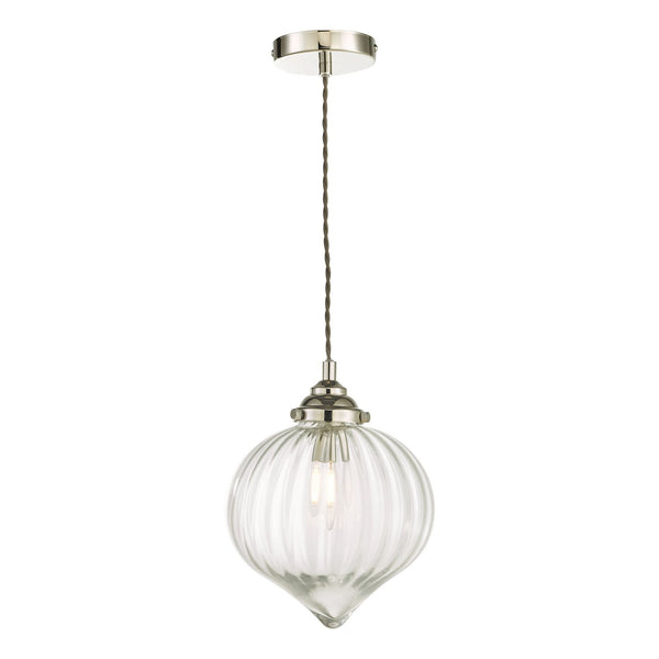 Mya Single Pendant With Polished Nickel Ribbed Glass Shade