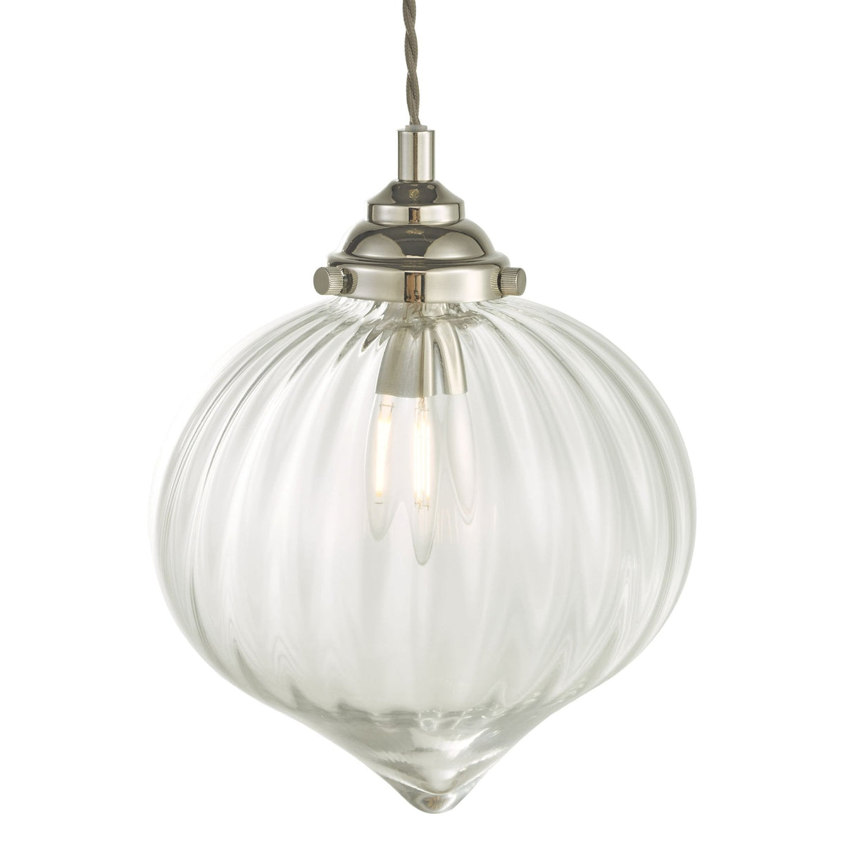 Mya Single Pendant With Polished Nickel Ribbed Glass Shade
