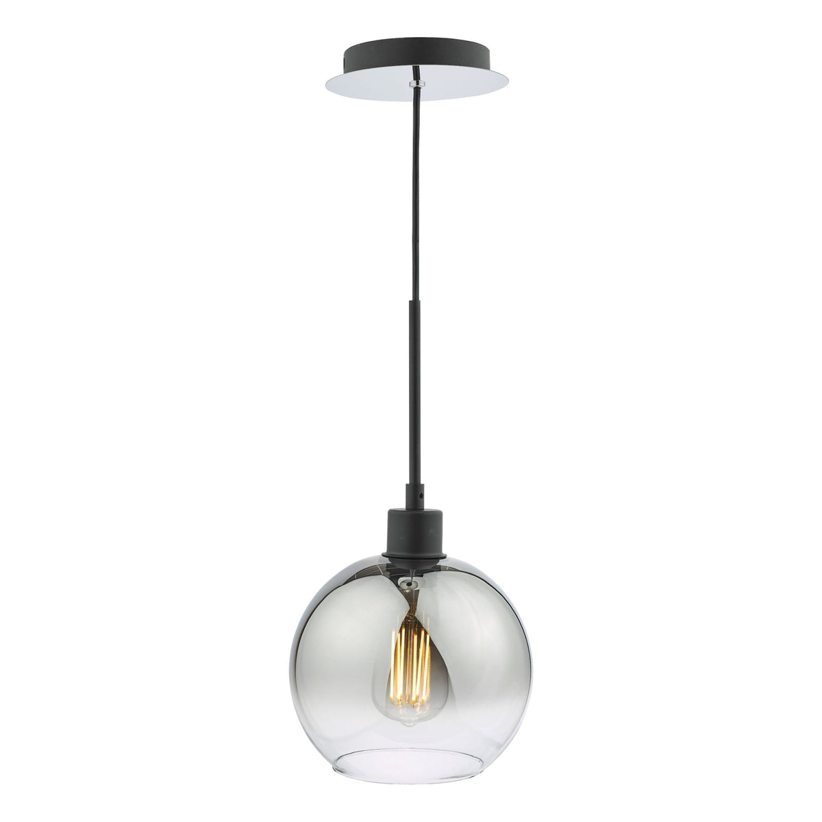 Lycia Single Pendant In Matt Black With Ombre Smoked Glass Shade